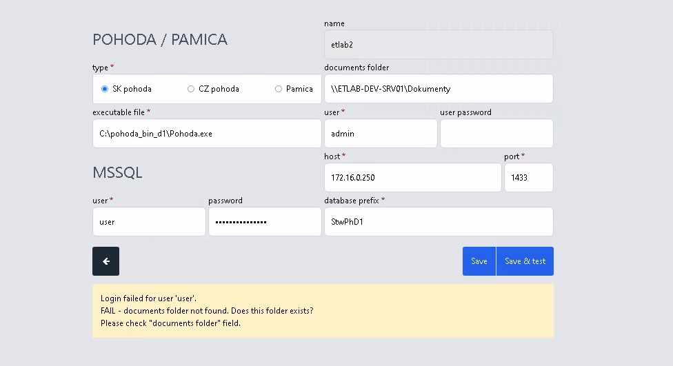 Connection configuration dialog
